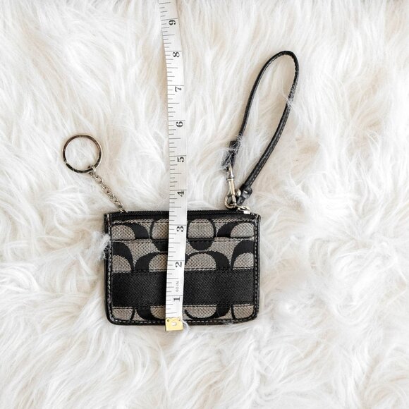 COACH VINTAGE Y2K BLACK GRAY CC SIGNATURE STRIPE WRISTLET KEYCHAIN MINI WALLET - Picture 6 of 7